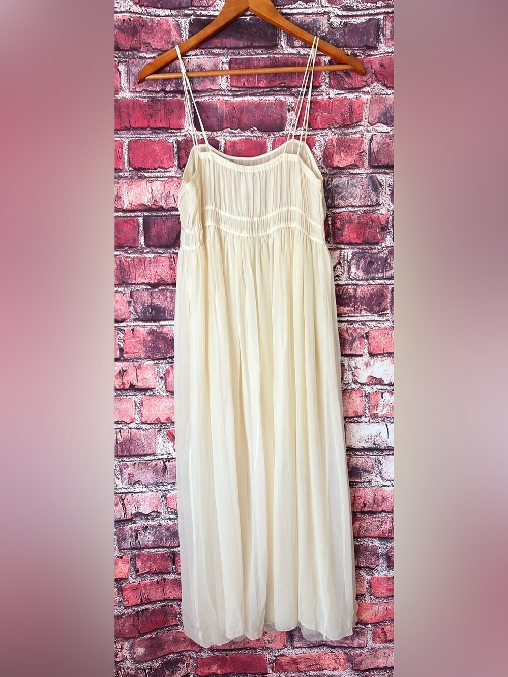 VTG Vera Wang Luxe 100% Silk Pleated Chiffon Maxi Dress Cream White - Picture 6 of 7